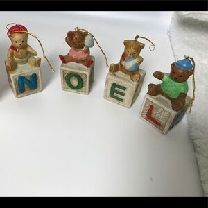 Noel Ceramic Bear Ornamnts  Set Of 4 With Box